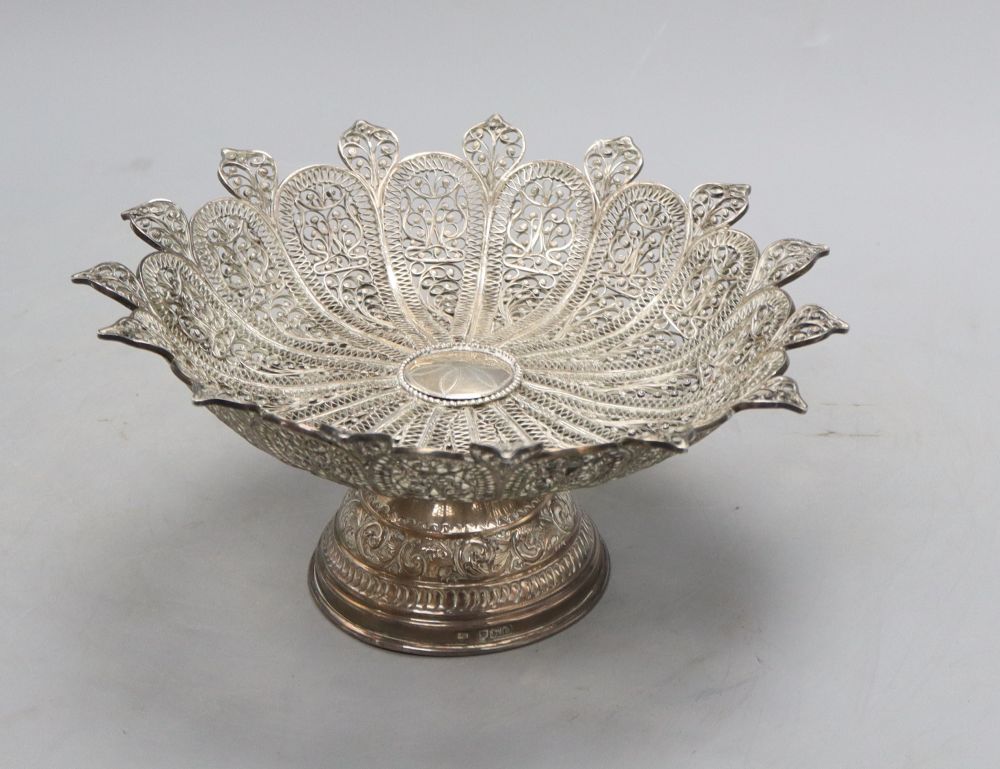 A late Victorian filigree silver fruit bowl, base only hallmarked London, 1897, top unmarked